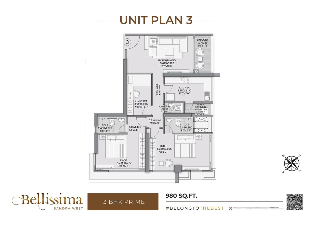 Excel Bellissima Unit plan - 980 sq.ft.