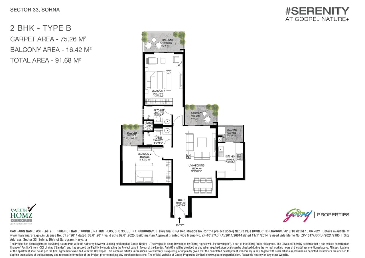Godrej Nature Plus Unit plan - 811 sq.ft.