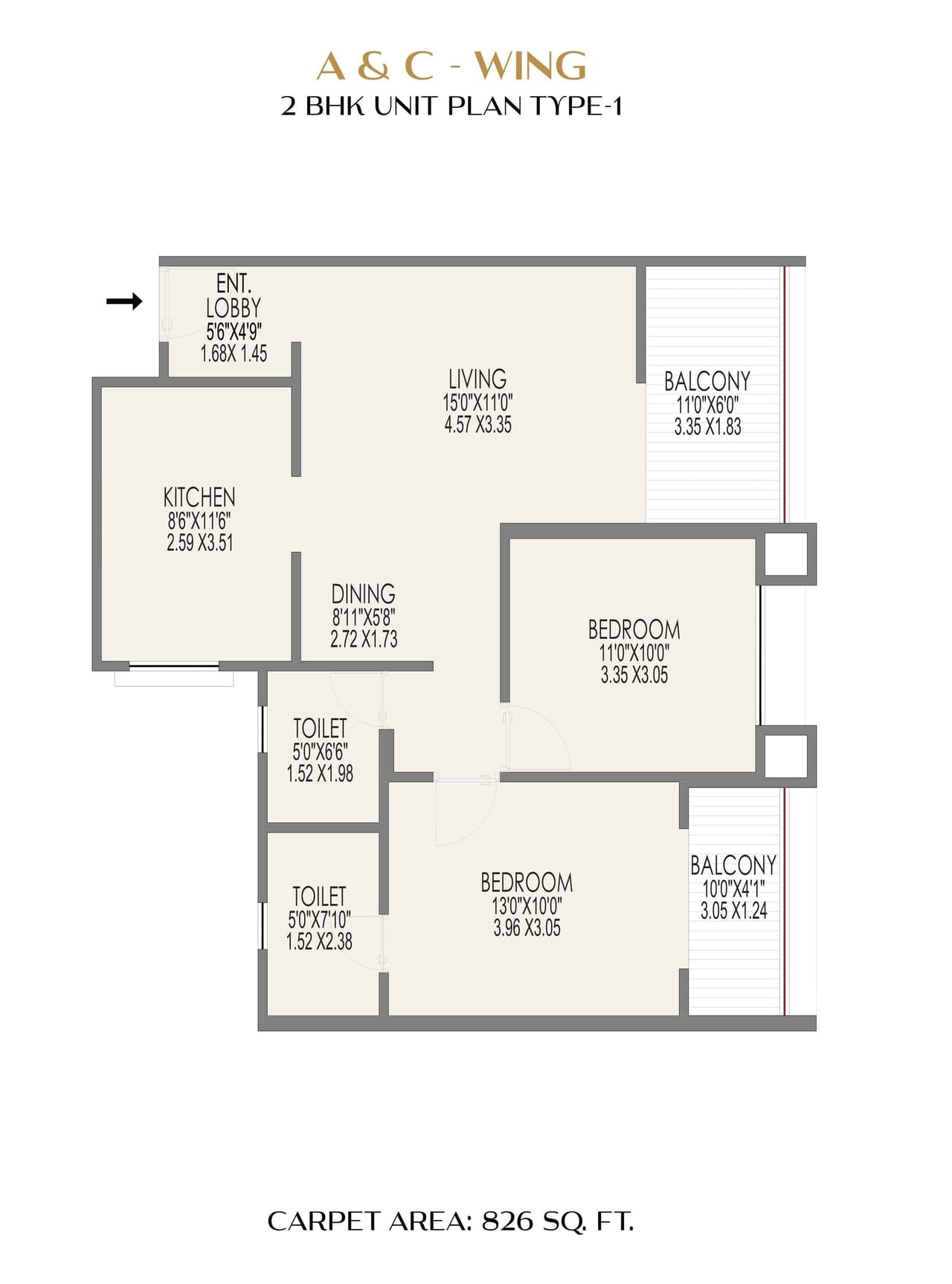 SS Sai Pleasure Unit plan - 826 sq.ft.