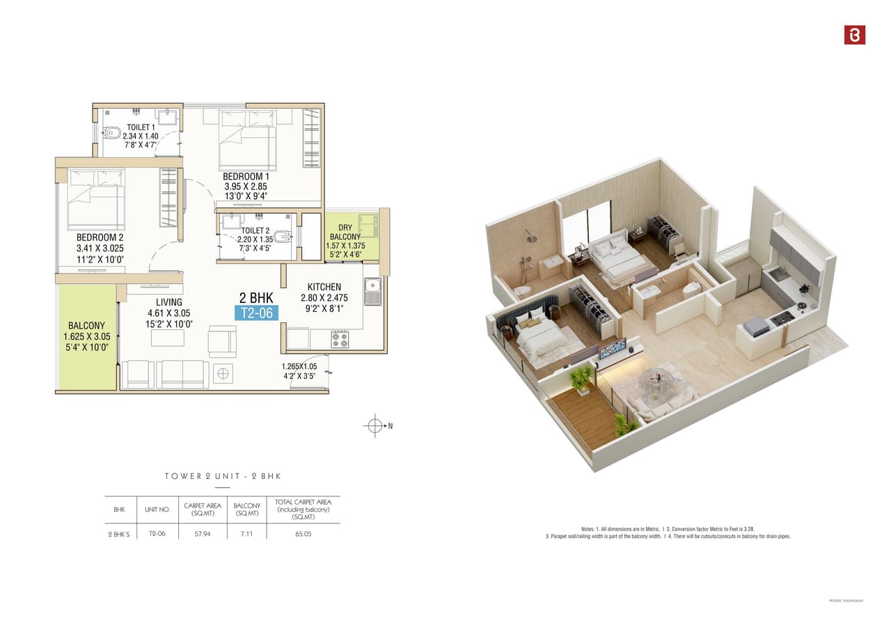 Bramhacorp Hues Of Sky Unit plan - 700 sq.ft.
