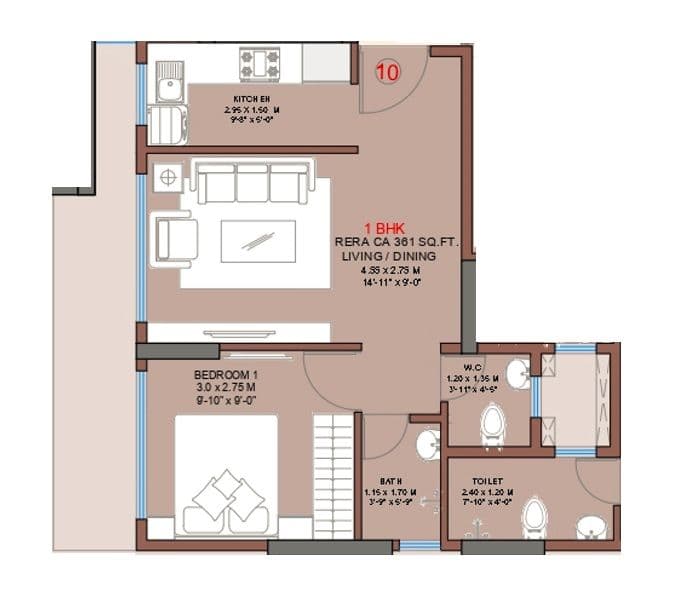 Sayba Elysia Unit plan - 361 sq.ft.