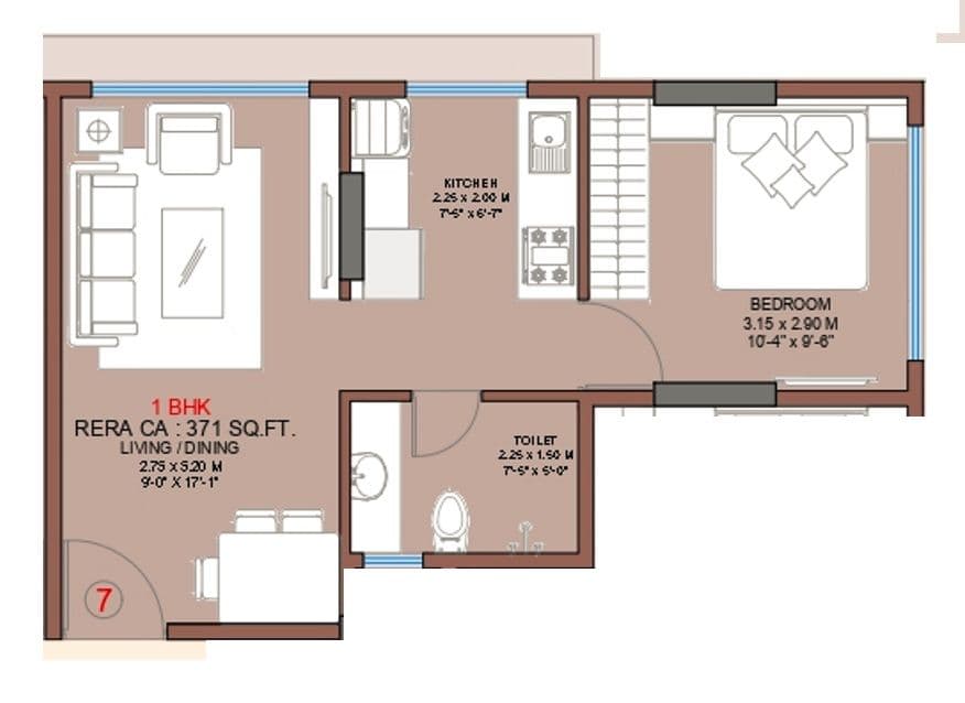 Sayba Elysia Unit plan - 371 sq.ft.