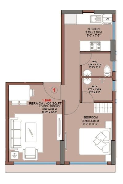 Sayba Elysia Unit plan - 400 sq.ft.