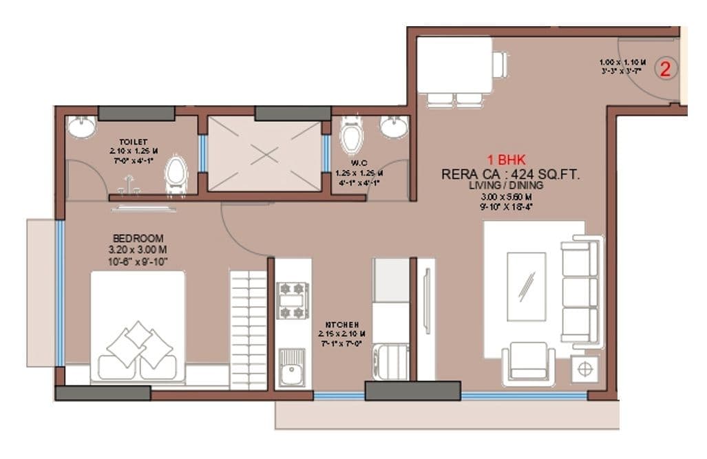 Sayba Elysia Unit plan - 424 sq.ft.