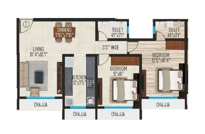 IPSIT Anand Mangal Unit plan - 728 sq.ft.