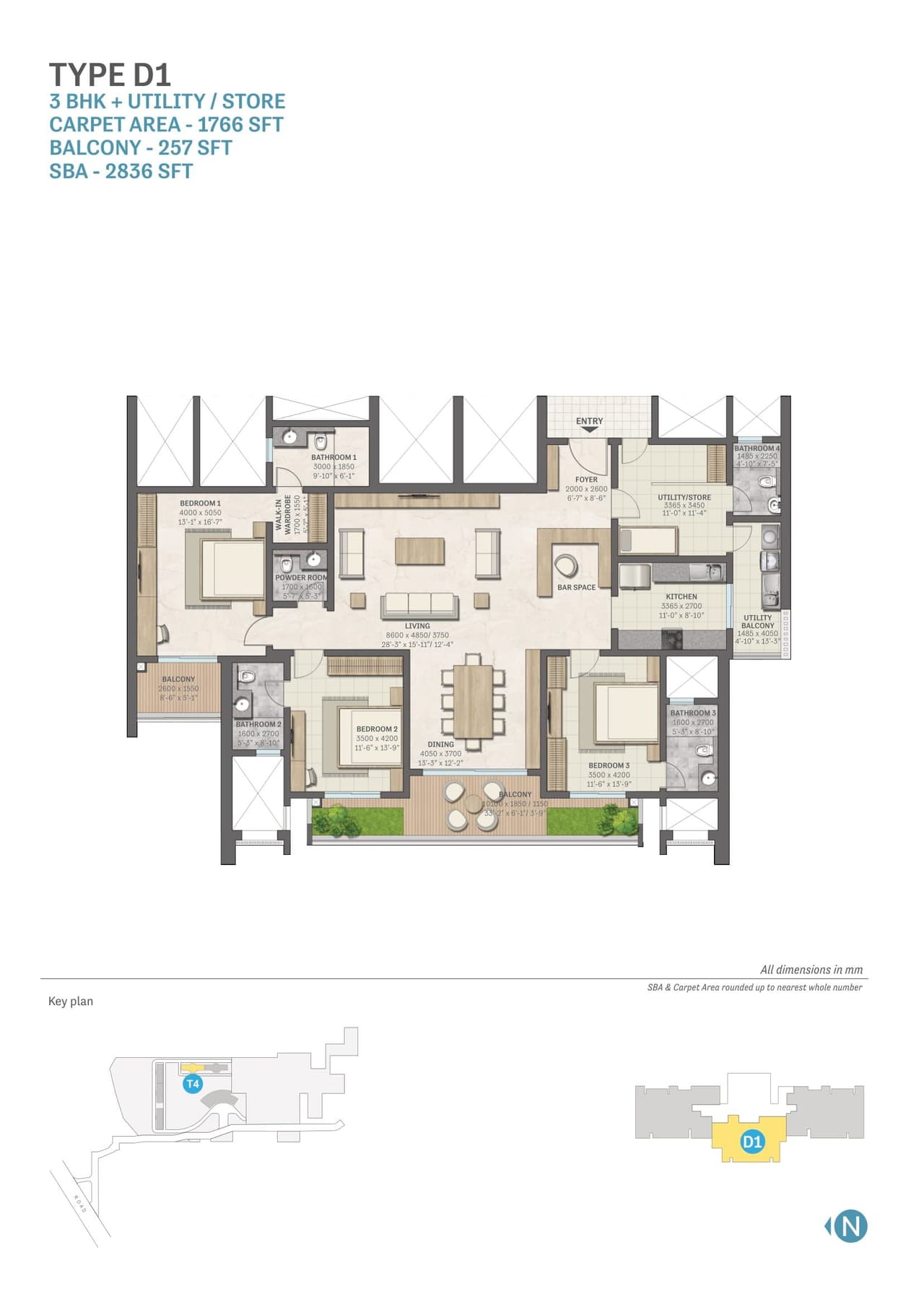 Sobha Aranya Unit plan - 1766 sq.ft.
