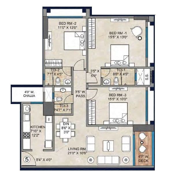 Bharat Aura Vistas Unit plan - 1140 sq.ft.