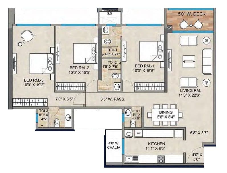 Bharat Aura Vistas Unit plan - 1275 sq.ft.