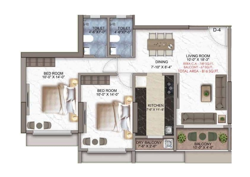 Nicco Vanashri Unit plan - 816 sq.ft.