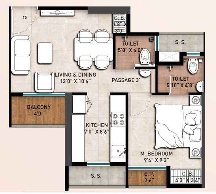Davakhar Sereno Unit plan - 355 sq.ft.