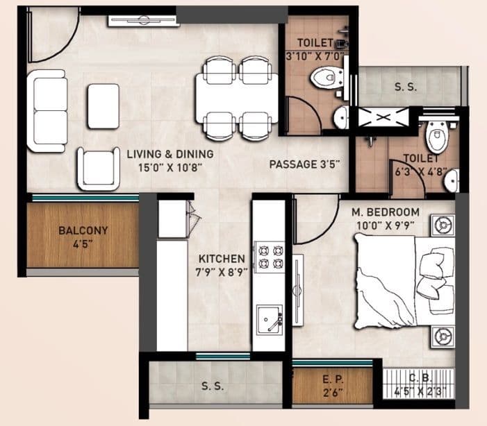 Davakhar Sereno Unit plan - 504 sq.ft.