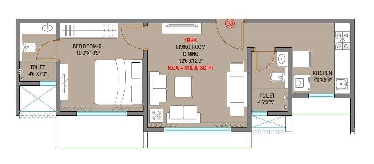 Gurunam Horizon Heights Unit plan - 416 sq.ft.