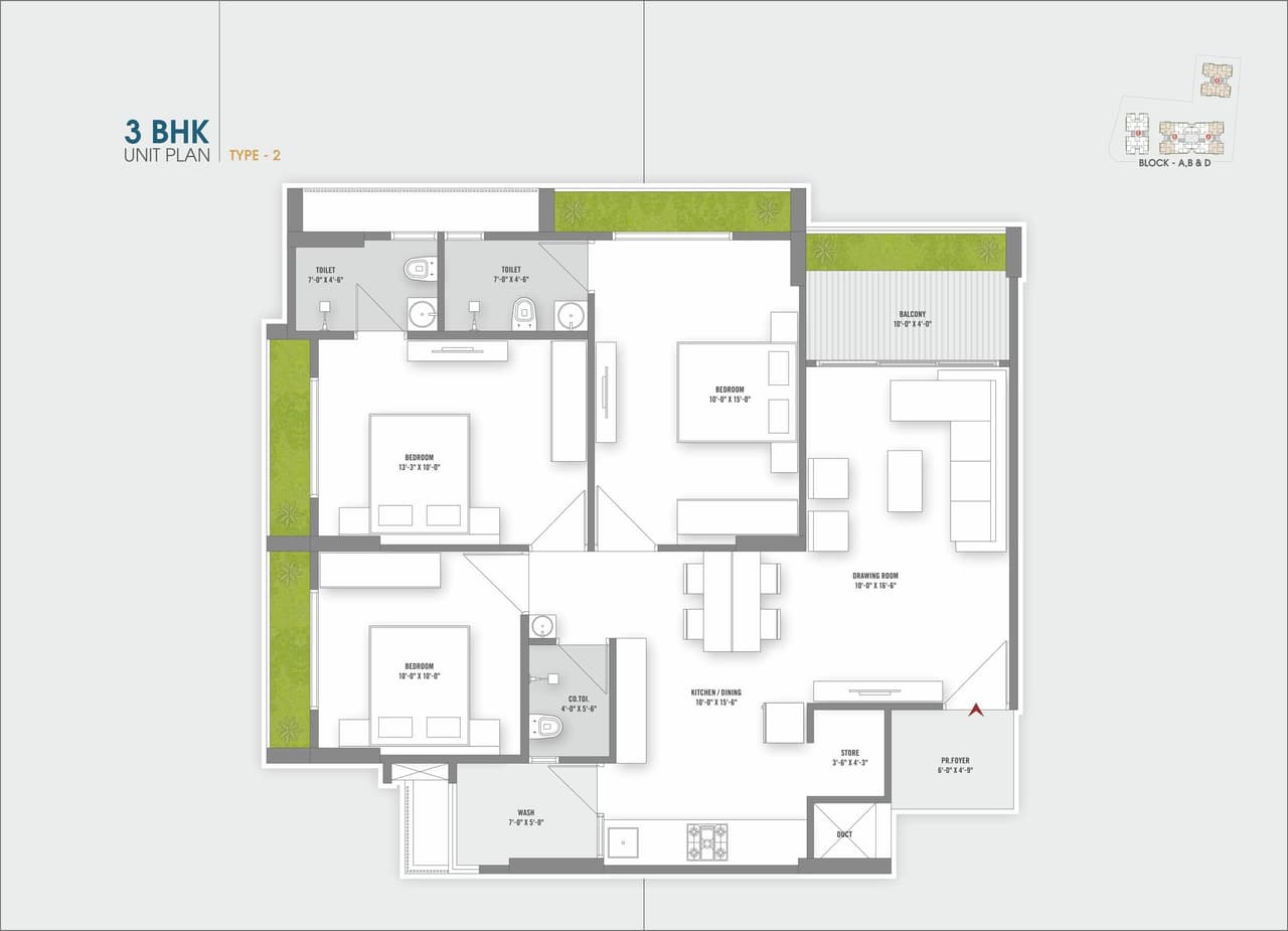Tulsi Aura Unit plan - 1019 sq.ft.