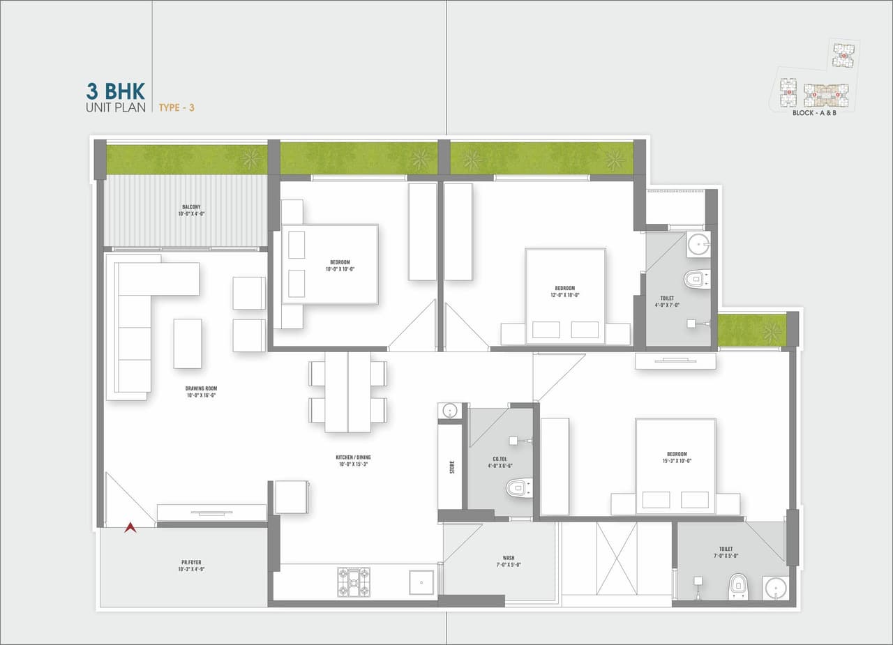 Tulsi Aura Unit plan - 1024 sq.ft.