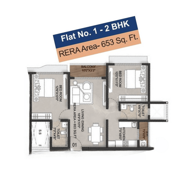 Chandivala Pearl Providence Unit plan - 653 sq.ft.