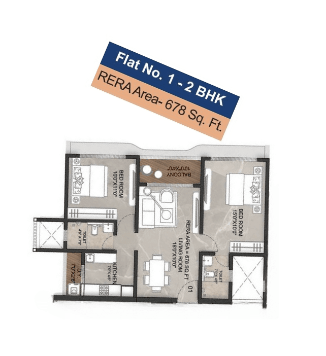 Chandivala Pearl Providence Unit plan - 678 sq.ft.
