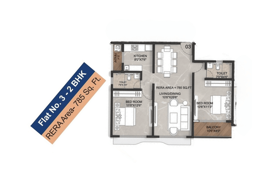 Chandivala Pearl Providence Unit plan - 785 sq.ft.