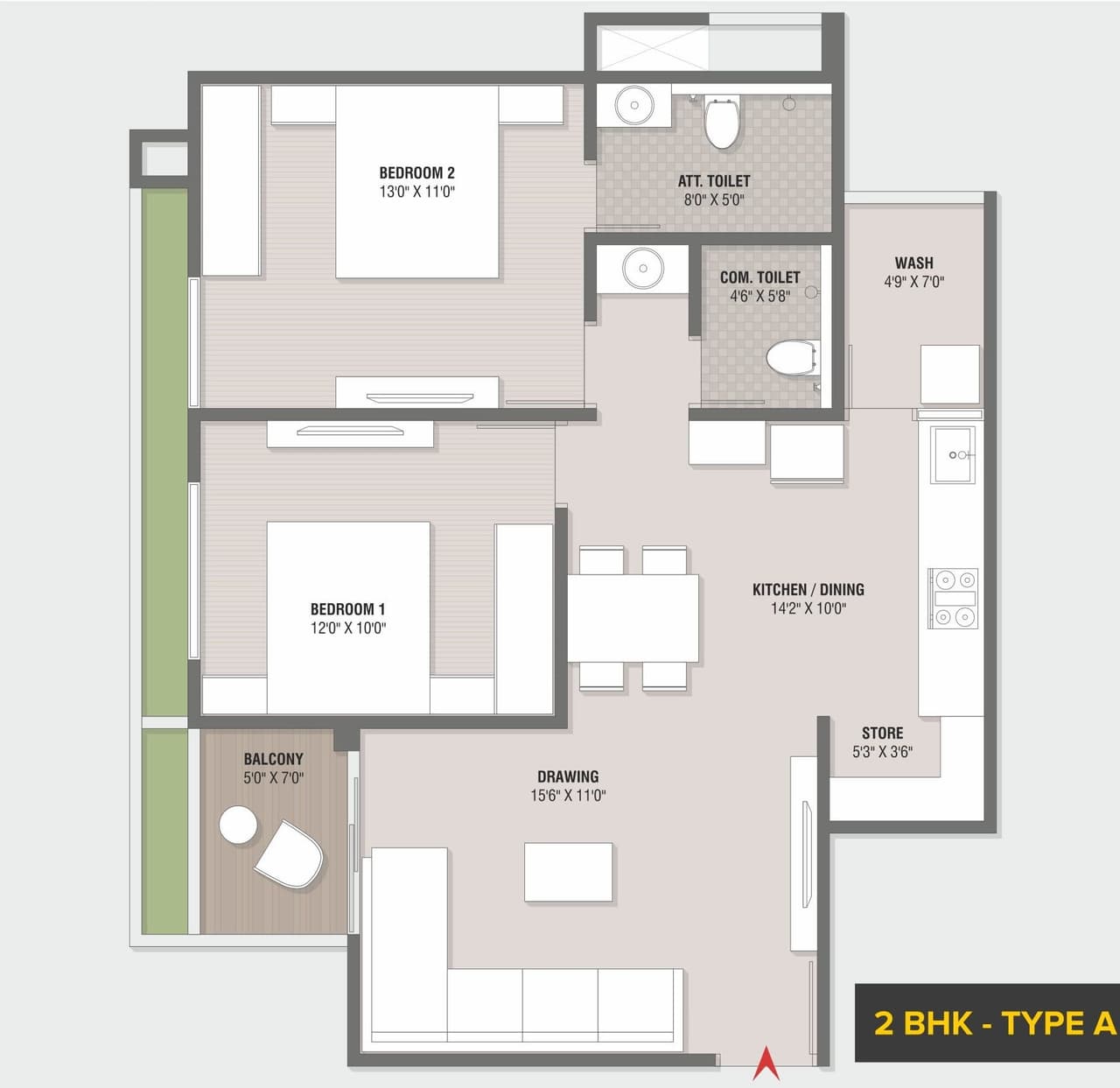 Rivanta Vibgyor Unit plan - 841 sq.ft.