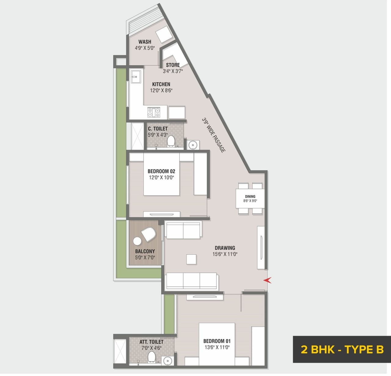 Rivanta Vibgyor Unit plan - 876 sq.ft.