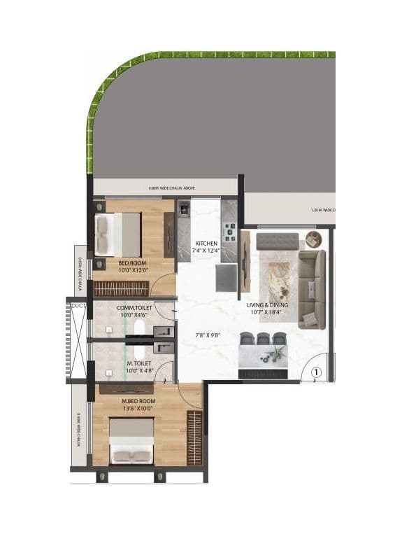 Sanghvi Optima Unit plan - 744 sq.ft.