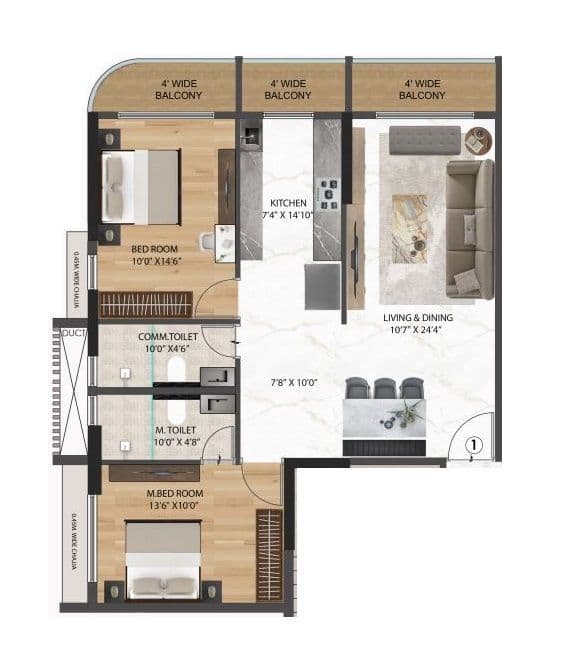 Sanghvi Optima Unit plan - 963 sq.ft.
