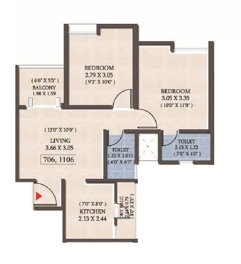 Kolte Patil Equa Unit plan - 549 sq.ft.