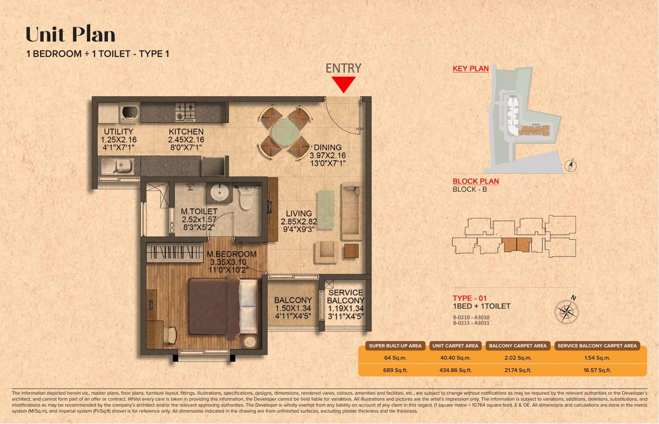 Brigade Citrine Unit plan - 480 sq.ft.