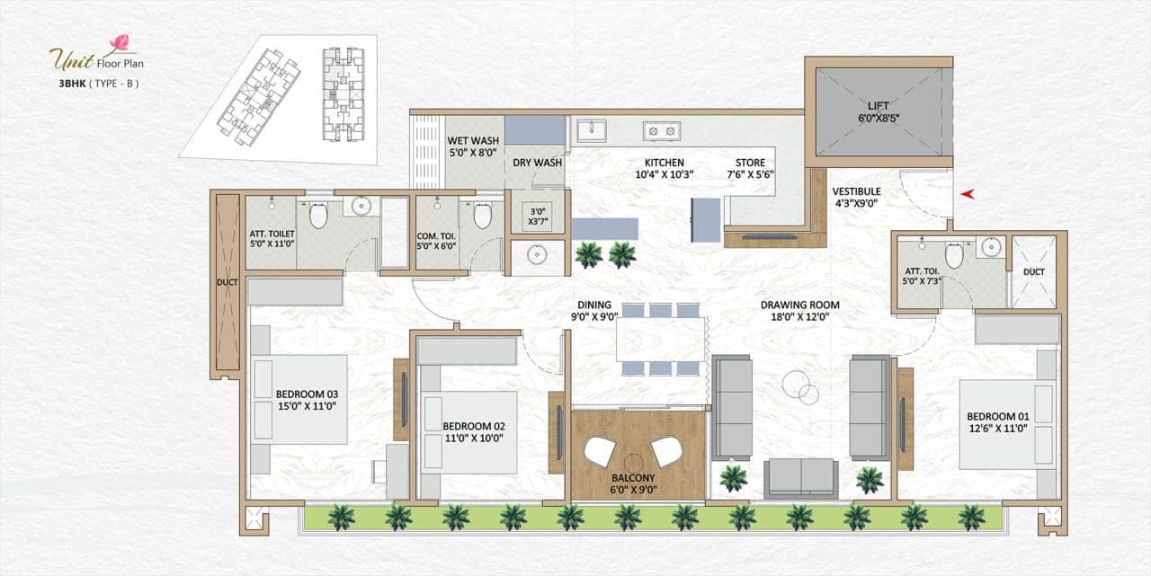 Rivanta Aurovile Unit plan - 1316 sq.ft.