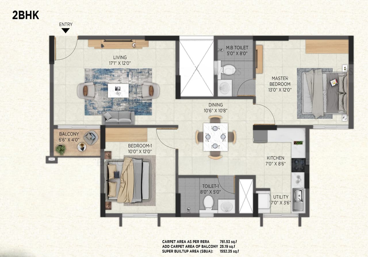 Aratt Avant Twilight Unit plan - 806 sq.ft.