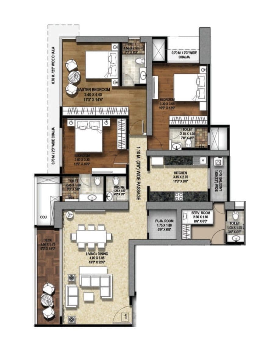 Moraj Opulence Unit plan - 1442 sq.ft.