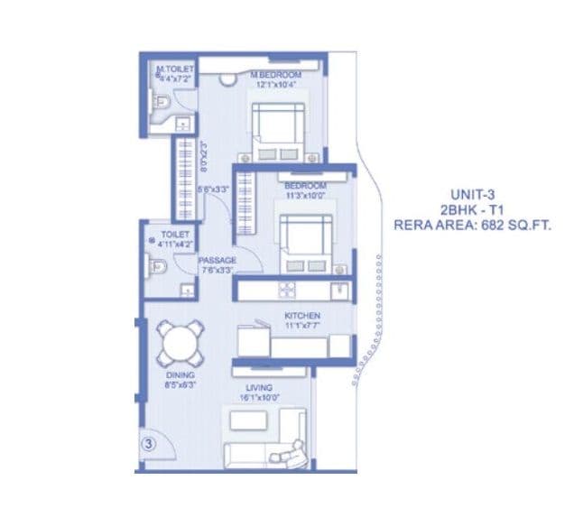 Romell Ariana Unit plan - 682 sq.ft.