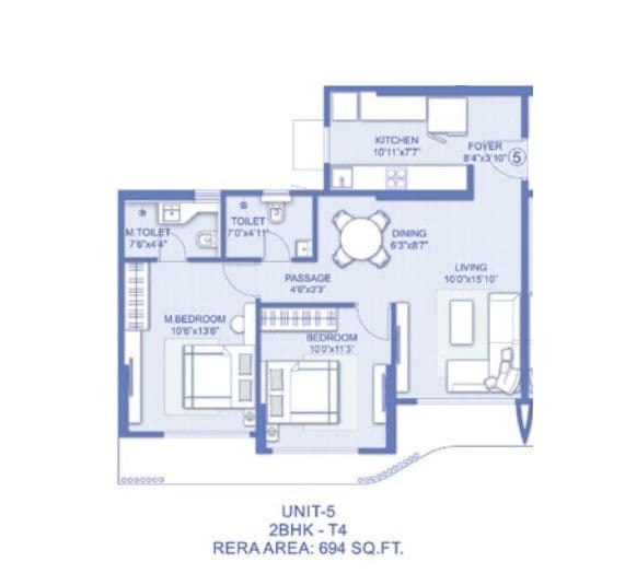 Unit plan - 694 sq.ft.