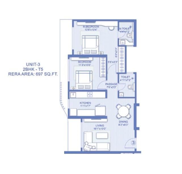 Unit plan - 697 sq.ft.