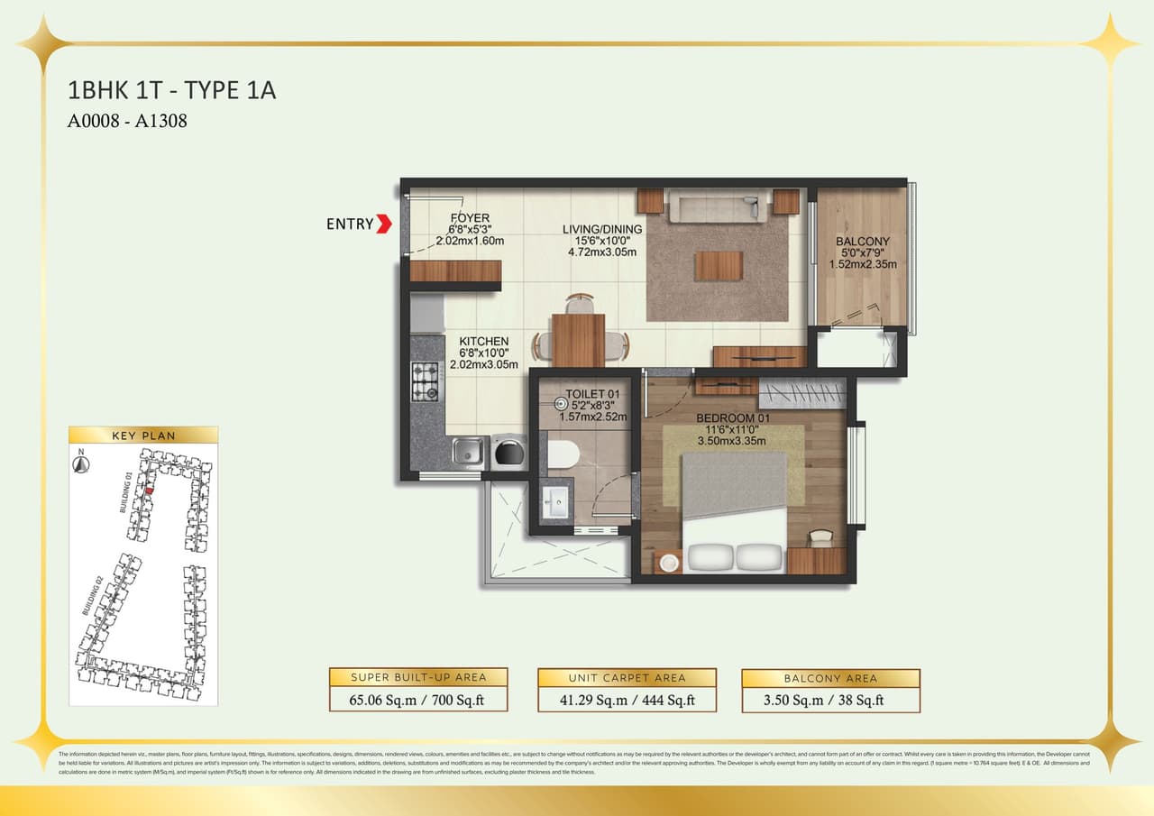 Brigade Eternia Unit plan - 444 sq.ft.