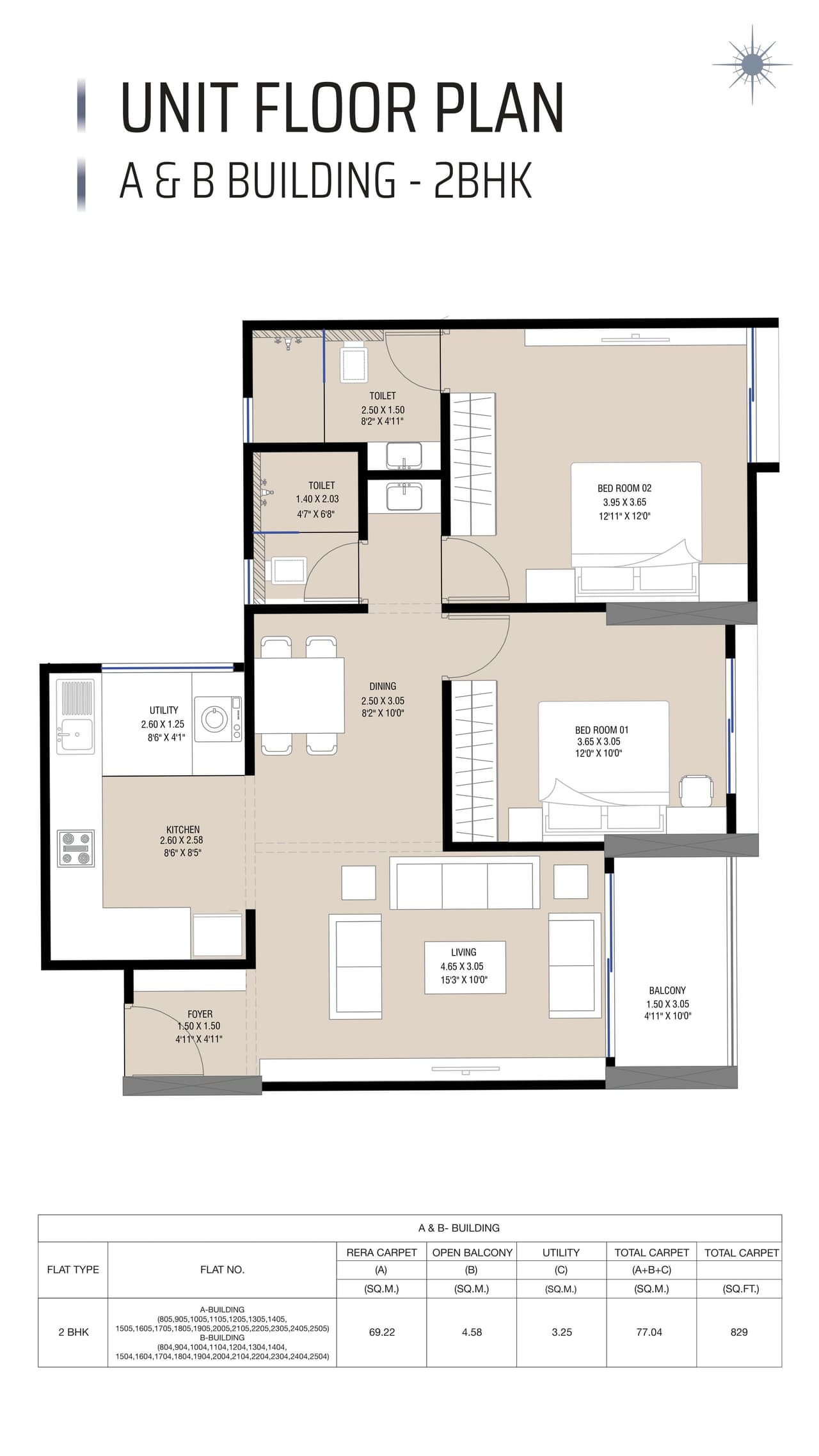 Mahavir Vishwakarma Silver Astra Unit plan - 829 sq.ft.