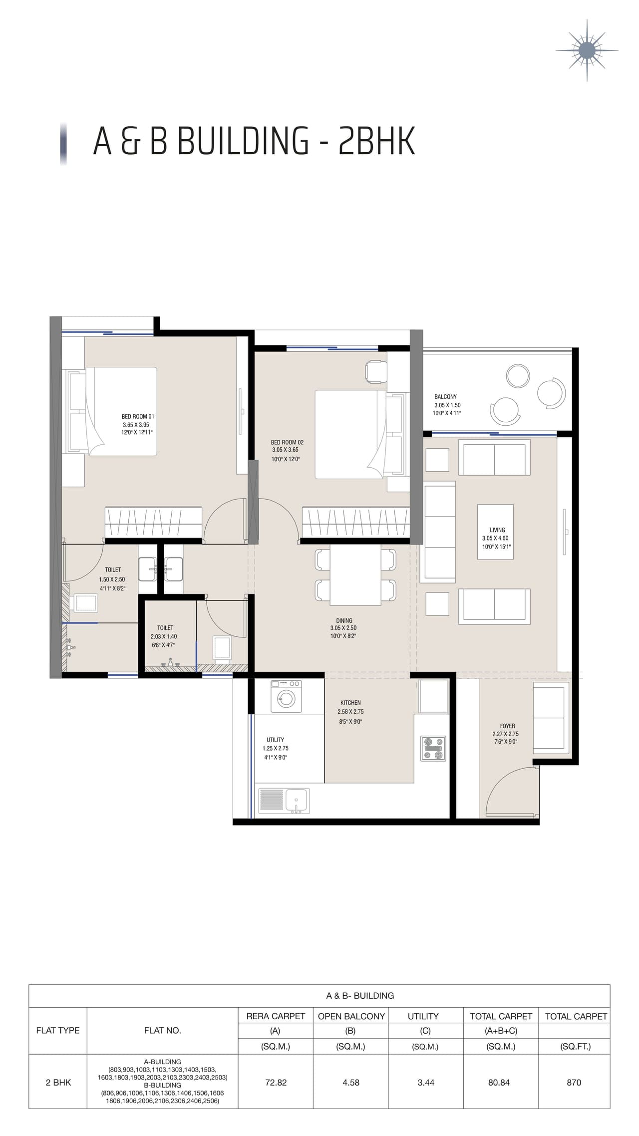 Mahavir Vishwakarma Silver Astra Unit plan - 870 sq.ft.