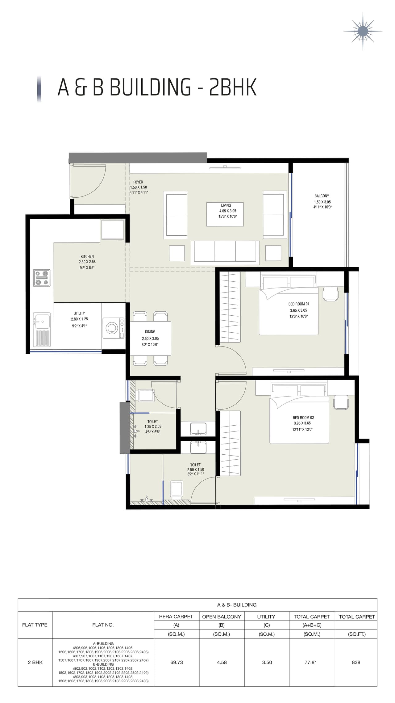 Mahavir Vishwakarma Silver Astra Unit plan - 838 sq.ft.