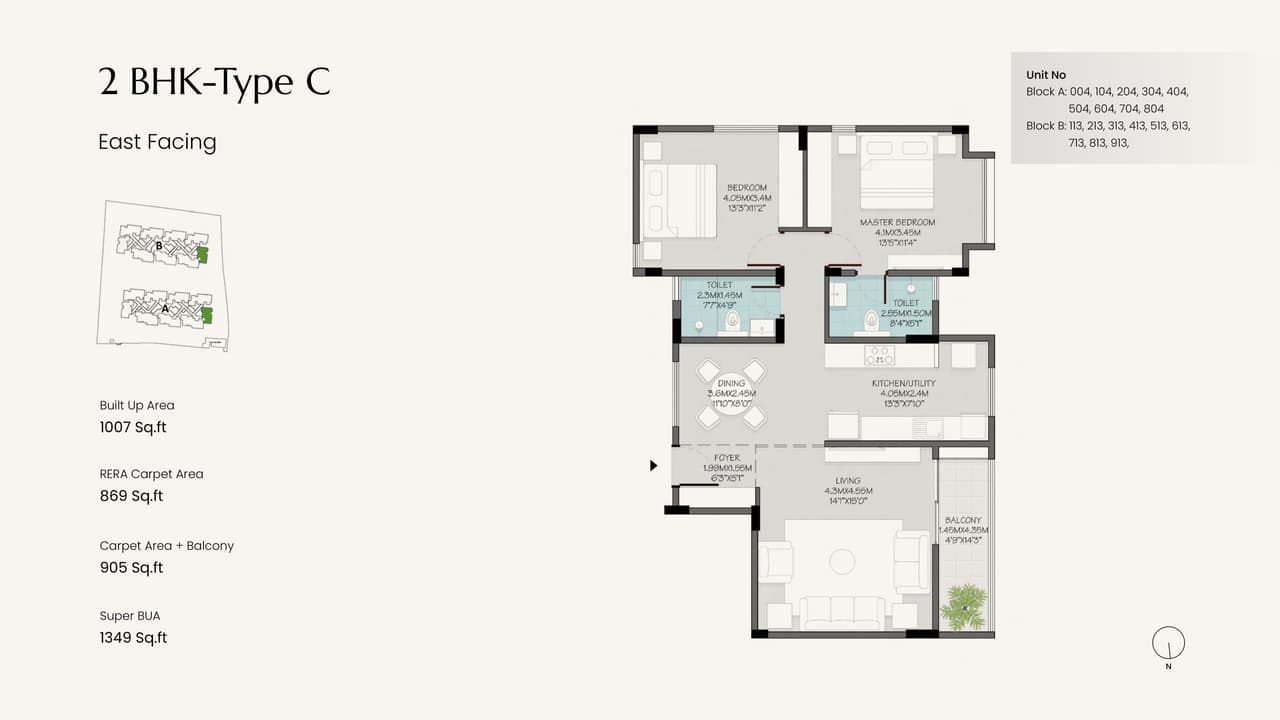 Modern Spaaces Green Storeys Unit plan - 869 sq.ft.