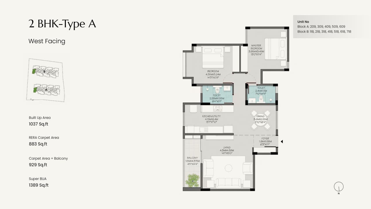 Modern Spaaces Green Storeys Unit plan - 883 sq.ft.
