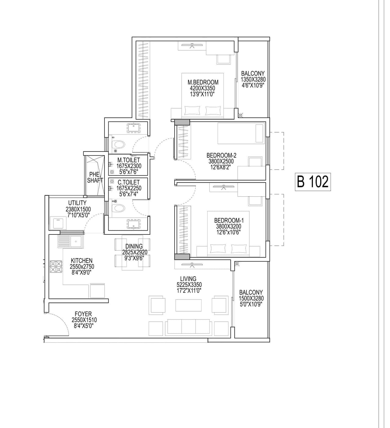 Adarsh Tropica Unit plan - 891 sq.ft.
