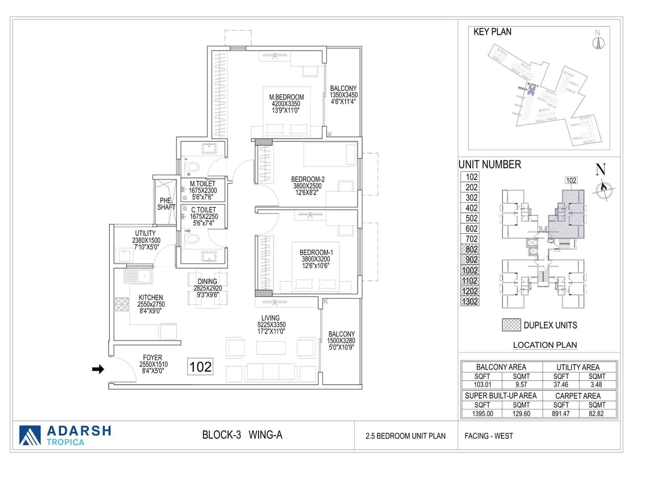 Adarsh Tropica Unit plan - 891 sq.ft.