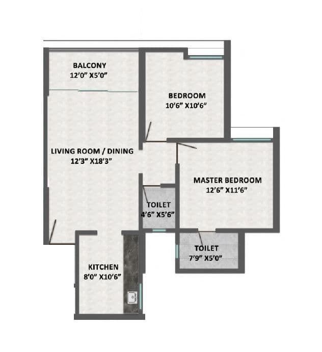 Kumar Primeview Unit plan - 749 sq.ft.