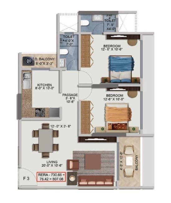 Relcon 103 West Unit plan - 807 sq.ft.