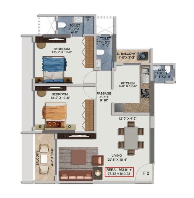 Relcon 103 West Unit plan - 840 sq.ft.