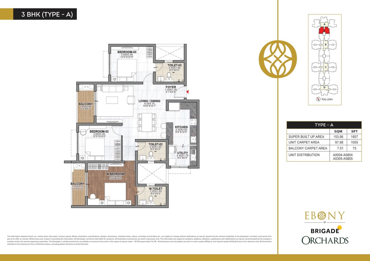 Brigade Orchards Ebony Unit plan - 1055 sq.ft.