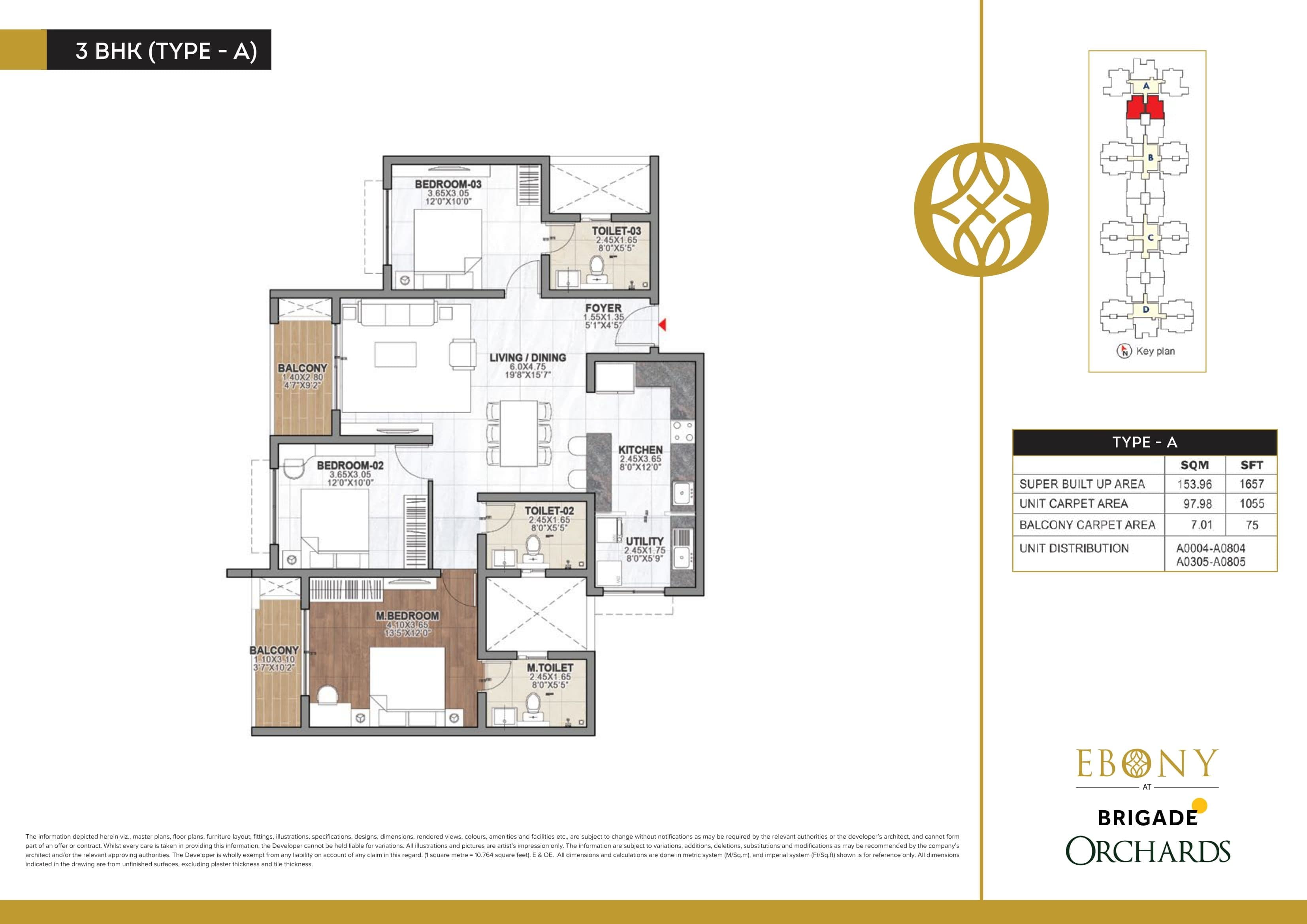 Brigade Orchards Ebony Unit plan - 1055 sq.ft.
