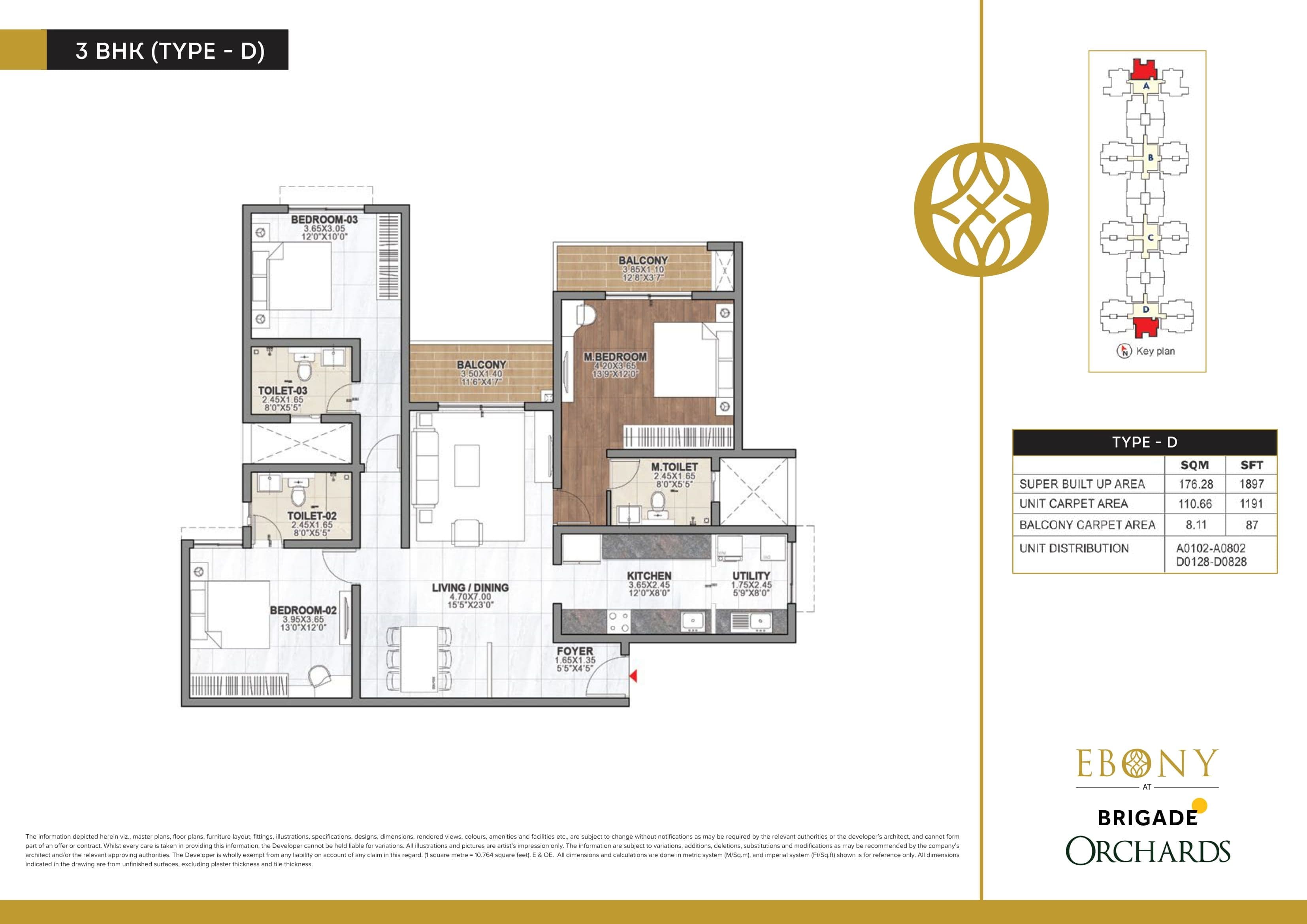 Brigade Orchards Ebony Unit plan - 1191 sq.ft.