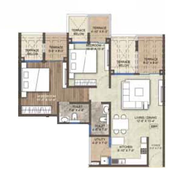 Purva Silversand Unit plan - 814 sq.ft.
