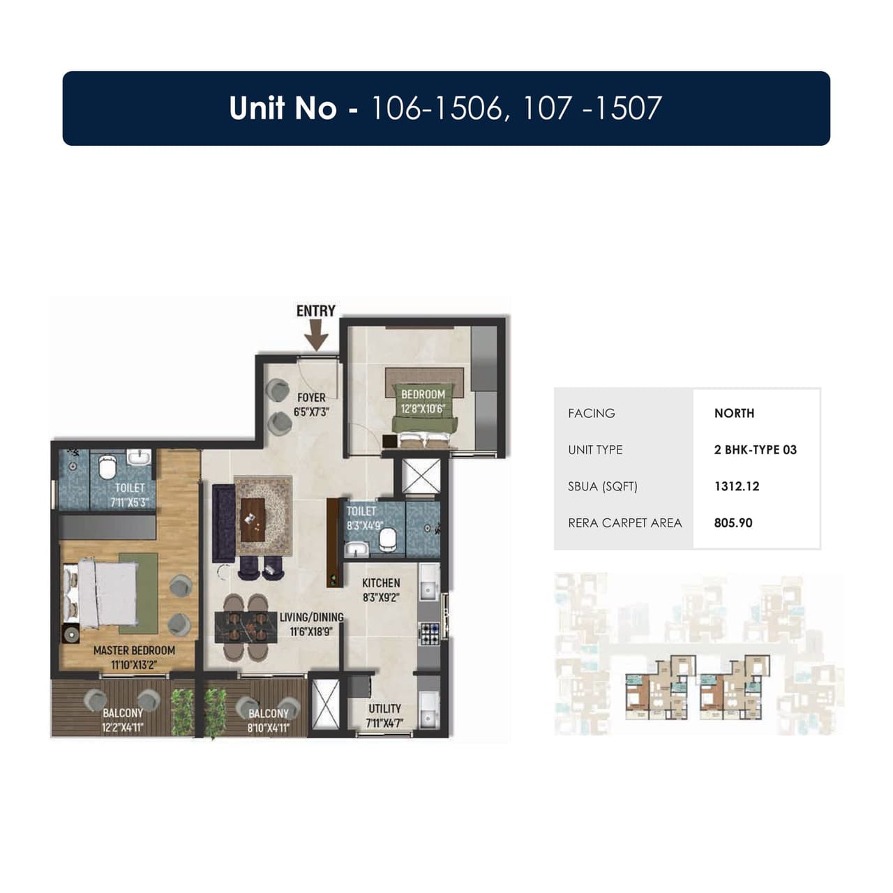 Inspira Infinity Unit plan - 805 sq.ft.