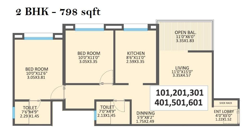 Jethani Trinity Grace Unit plan - 798 sq.ft.
